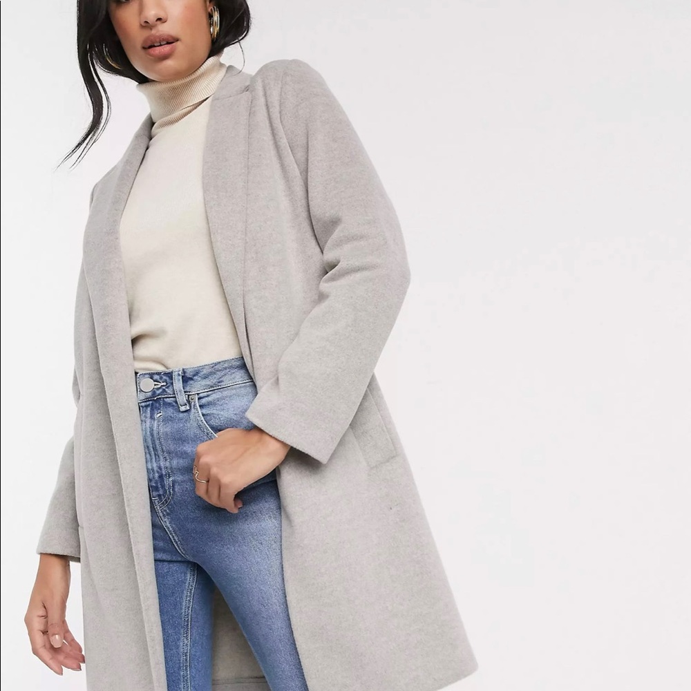 NEW ASOS STRADIVARIUS KNIT LONGLINE JACKET COAT GREY GRAY STONE S